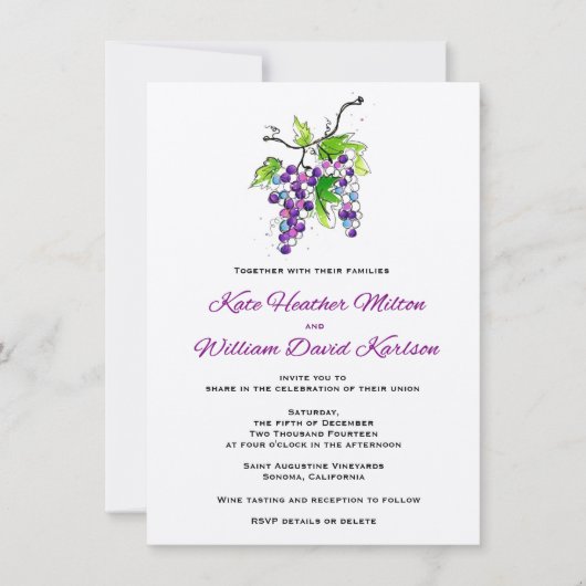 Vineyard Love Artistic Grapes Wedding Invitation Kaart (Voorkant)