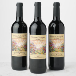 "Vineyard Sunset" aanpasbaar wijnlabel Wijn Etiket