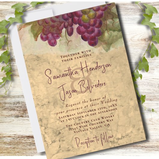 Vineyard Wedding Elegant Rustic Watercolor Kaart