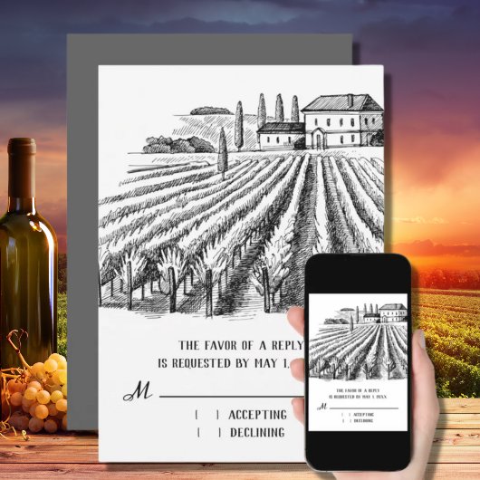 Vineyard Winery Rustic Sketch Wedding Carte RSVP