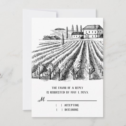 Vineyard Winery Rustic Sketch Wedding Carte RSVP (Devant)