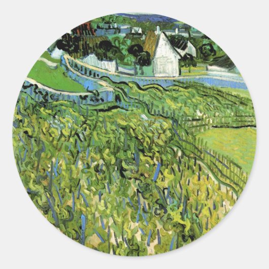 Vineyards met Uitzicht van Auvers van Vincent van Ronde Sticker (Voorkant)