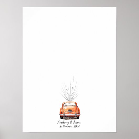 Vingerafdruk Art bruiloft gastenboek met auto Poster (Voorkant)