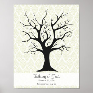 Vingerafdruk Boom C met Damask Groen - 28x36cm Poster