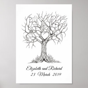 Vingerafdruk boom, gastboek, huwelijksboom hart poster