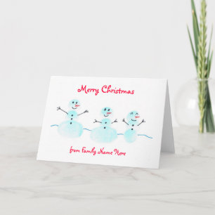 Vingerafdruk Snowman Christmas Kaart - Personalise
