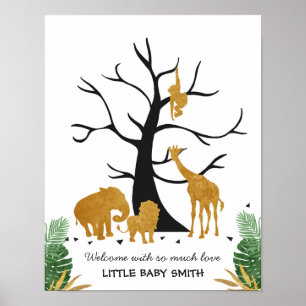 Vingerprint guestbook Tree Safari Animals Oerwoud Poster