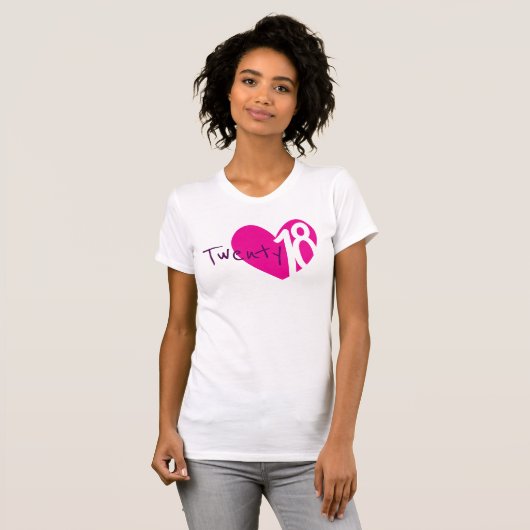 Vingt-18 amour coeur rose 2018 dames t-shirt (Devant entier)