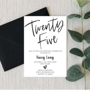 Vingt-cinq 25e Invitation Minimaliste Anniversaire