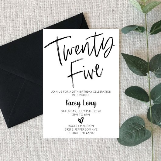 Vingt-cinq 25e Invitation Minimaliste Anniversaire