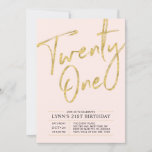 Vingt et un | Gold 21st Birthday Party Invitation<br><div class="desc">Célébrez votre journée spéciale avec cette simple et élégante invitation à la fête du 21e anniversaire. Ce design est doté d'un script de brosse en or chic avec une mise en page propre dans un combo couleur rose et or. D'autres designs sont disponibles dans ma boutique BaraBomDesign.</div>