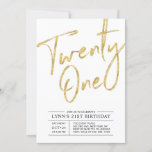 Vingt et un | Gold 21st Birthday Party Invitation<br><div class="desc">Célébrez votre journée spéciale avec cette simple et élégante invitation à la fête du 21e anniversaire. Ce design est doté d'un script de brosse en or chic avec une disposition propre en noir et blanc. D'autres designs sont disponibles dans ma boutique BaraBomDesign.</div>