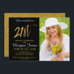 Vingt-et-unième Gold Foil Invitation Anniversaire<br><div class="desc">Vingt-et-unième Black et Faux Gold Foil Élégante Invitation d'anniversaire. La photo dans cette invitation peut être mise à jour ainsi que le nom,  la date et l'emplacement.</div>