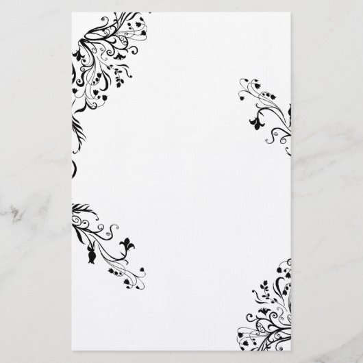 Vining Black Floral Stationery Briefpapier (Voorkant)