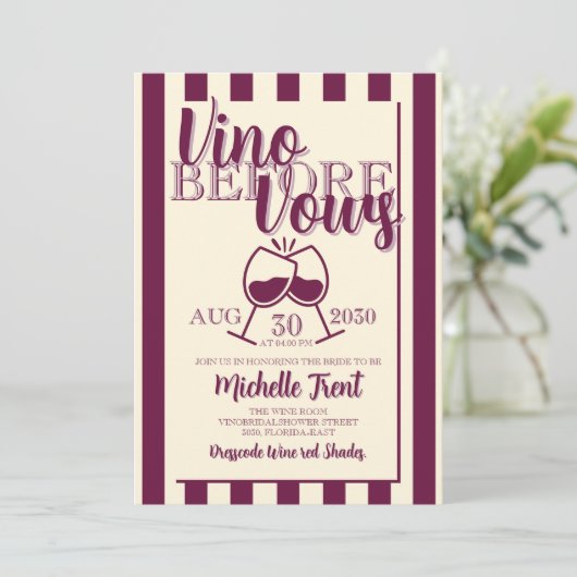 Vino Before Vows Bachelorette Party Wijnthema Kaart (Staand voorkant)