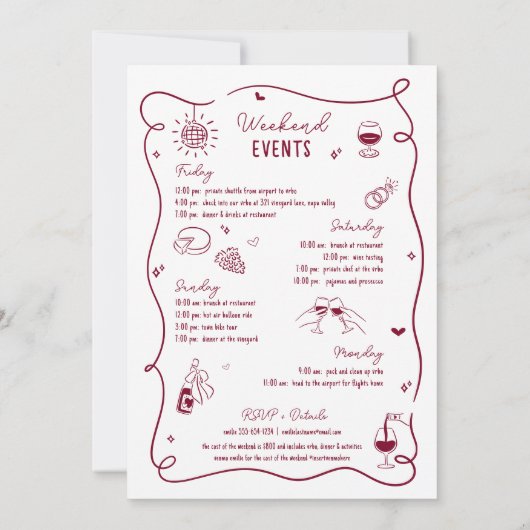 Vino Before Vows Bachelorette Route & Uitnodigen Kaart (Achterkant)