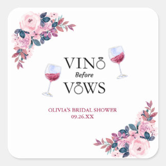 Vino Before Vows Bloemrijke Bruidsbruiloft Vierkante Sticker
