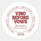 Vino Before Vows Bourgogne Bruidsfeest Ronde Sticker (Voorkant)