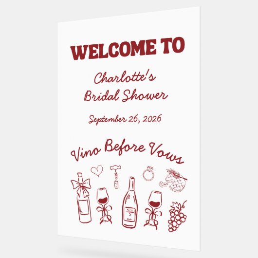 Vino Before Vows Bruidsshower Bordeaux Acryl Bord (Hoek)