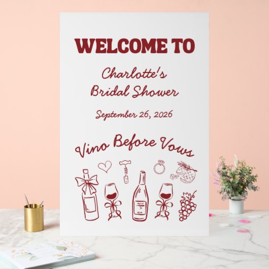 Vino Before Vows Bruidsshower Bordeaux Acryl Bord (Huwelijk)