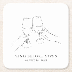 Vino Before Vows Chic Wijn Bruidsfeest Vierkante Kartonnen Onderzetter