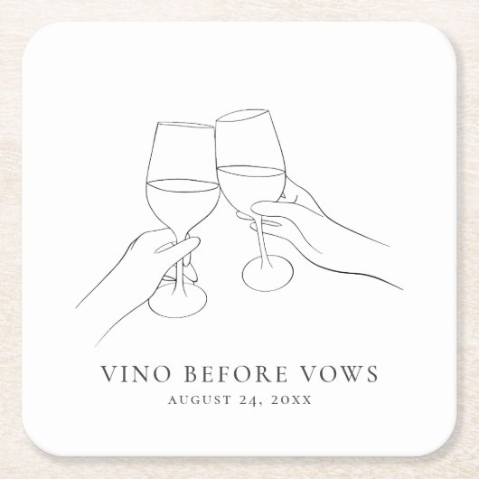 Vino Before Vows Chic Wijn Bruidsfeest Vierkante Kartonnen Onderzetter (Voorkant)