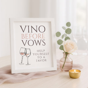 Vino Before Vows Doodle Favor Bord Bruiloftsshower Poster