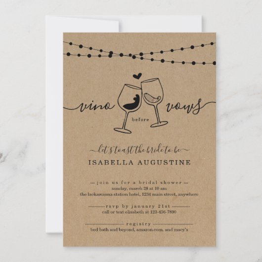 Vino before Vows Funny Bridal Shower Kaart (Voorkant)