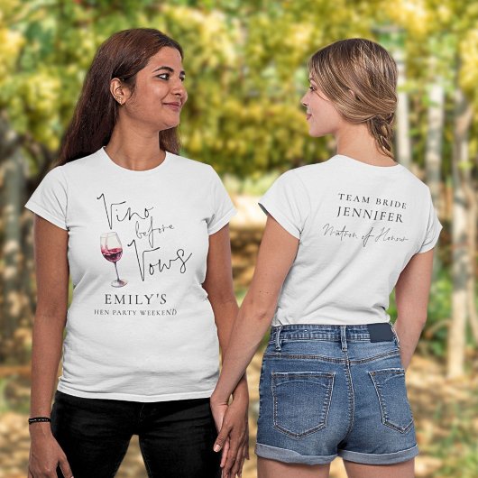 Vino Before Vows Getuige Hen Party T-shirt