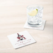 Vino Before Vows Rode Wijnfles Boog Bruidsfeest Vierkante Kartonnen Onderzetter (Insitu)