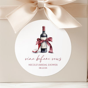 Vino Before Vows Rode Wijnfles Boog Bruidsfeestje Ronde Sticker