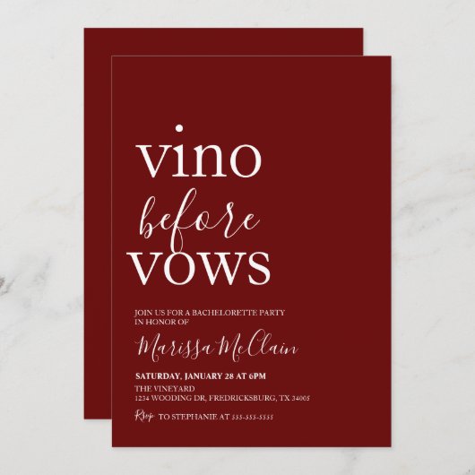 Vino Before Vows Wijn Uitnodiging (Voorkant / Achterkant)