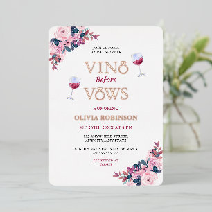 Vino voor geloften bloemenwijn thema Vrijgezellenf Folie Uitnodiging