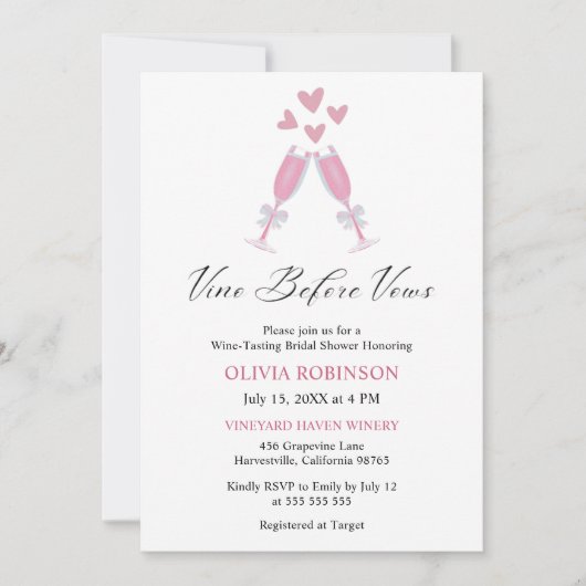 Vino voor geloften Elegant Winey Vrijgezellenfeest Kaart (Voorkant)