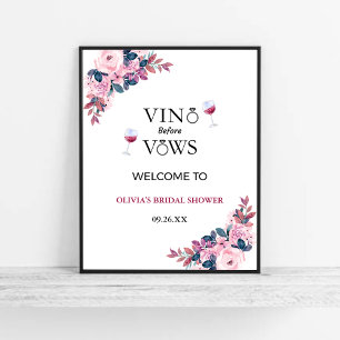 Vino voor geloften Floral Vrijgezellenfeest welkom Poster