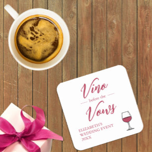 Vino voor het Vrijgezellenfeest Vows/Bachelorette Vierkante Kartonnen Onderzetter