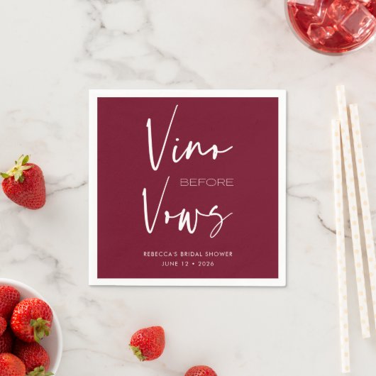 Vino voor Vows Burgundy Red Bachelorette Bridal Servet (Insitu)