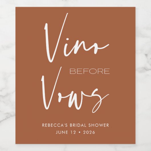 Vino voor Vows Terracotta Bachelorette Bridal Wijn Etiket (Enkel label)