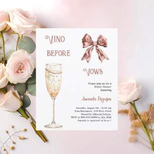 Vino zweert voor roze strik Bridal Shower uitnodig