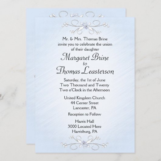 Vins Bleus Invitations de mariage (Devant / Derrière)