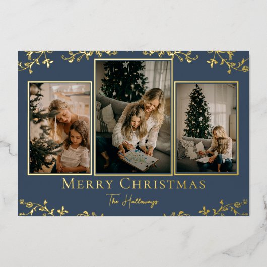 Vins complexes 3 Photo Gold Foil Carte de vacances (Recto)