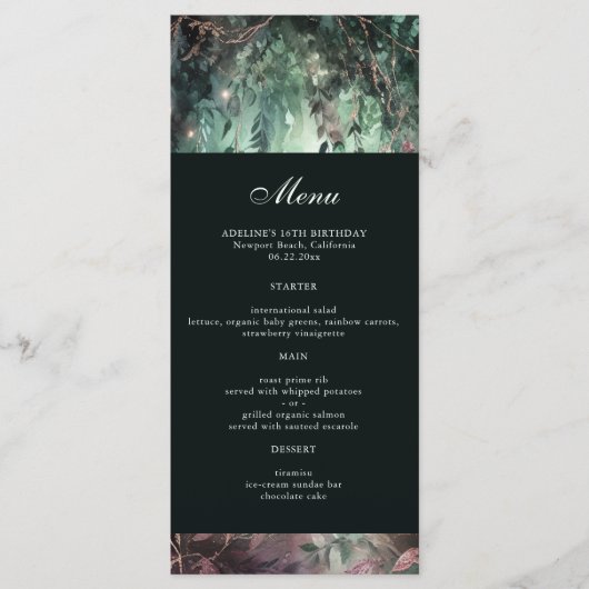 Vins de forêt enchantés Gold Mauve Élégant Menu (Devant)