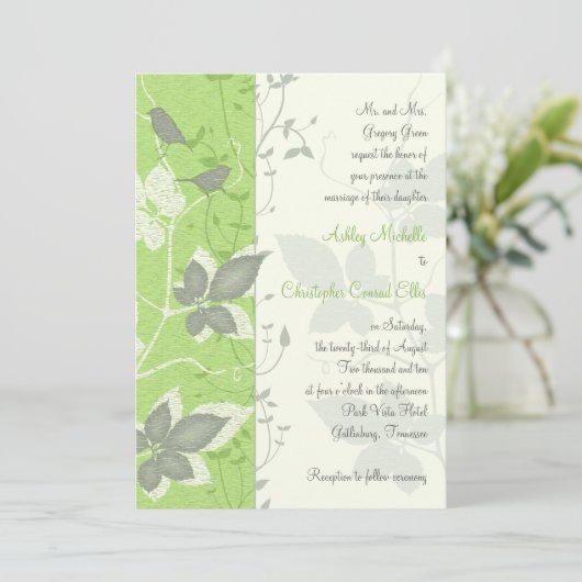 Vins d'ivoire gris vert Oiseaux Faire-part de mari (Debout devant)