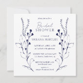 Vins et fleurs bleu foncé Invitation douche nuptia (Devant)
