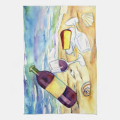 Vins et fromage à la plage Art Kitchen Serviettes (Vertical)
