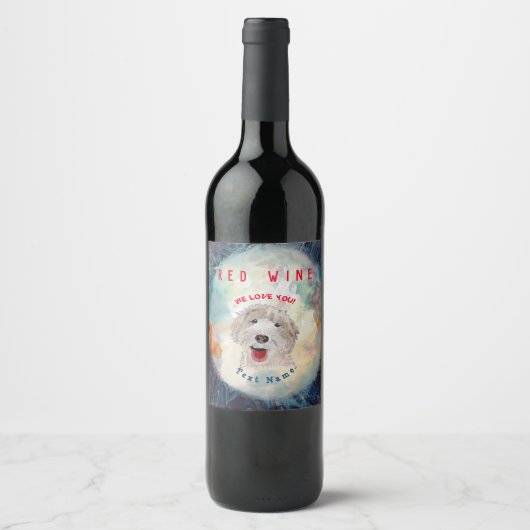 VINS ÉTIQUETTE Cute Labradoodé Chien & Texte (Devant)