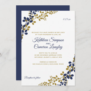 Vins exquis Faire-part de mariage   Marine & Gold