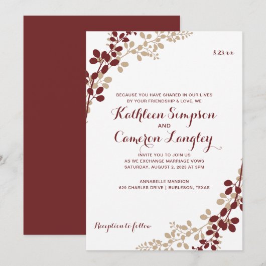 Vins Exquis Invitation - Bourgogne & Tan (Devant / Derrière)