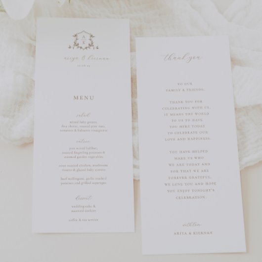Vins intemporels Mariage Crest Menu et Merci
