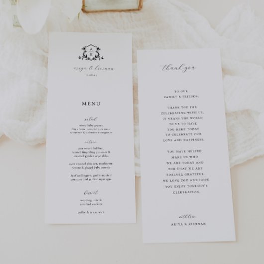 Vins intemporels Mariage Crest Menu et Merci